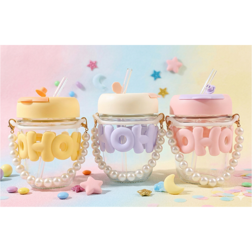 Cute Kids Straw Water Bottle – Leakproof Aesthetic Sipper Cup for School | BPA-Free Kawaii Drinking Jar