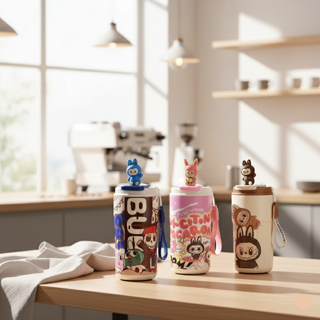 Cute Cartoon Kids Tumbler with Strap | Reusable School Water Bottle for Boys & Girls