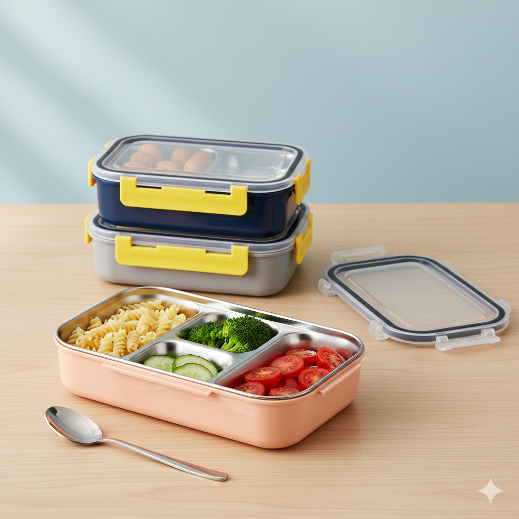 Stainless Steel Compartment Lunch Box | Leak-Resistant Bento Meal Container with Locking Lid