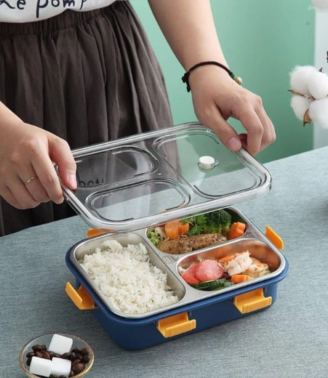 Stainless Steel Compartment Lunch Box | Leak-Resistant Bento Meal Container with Locking Lid