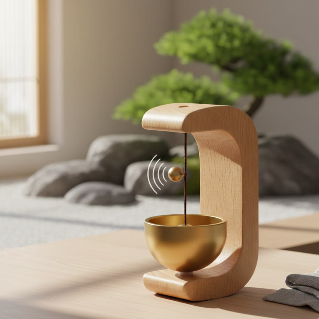 Wooden Frame Brass Singing Bowl | Meditation Sound Bowl for Home, Yoga & Spiritual Decor